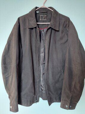 Cutter & Buck Brown Jacket Size L Zip-up Lined Polyester Micro Suede